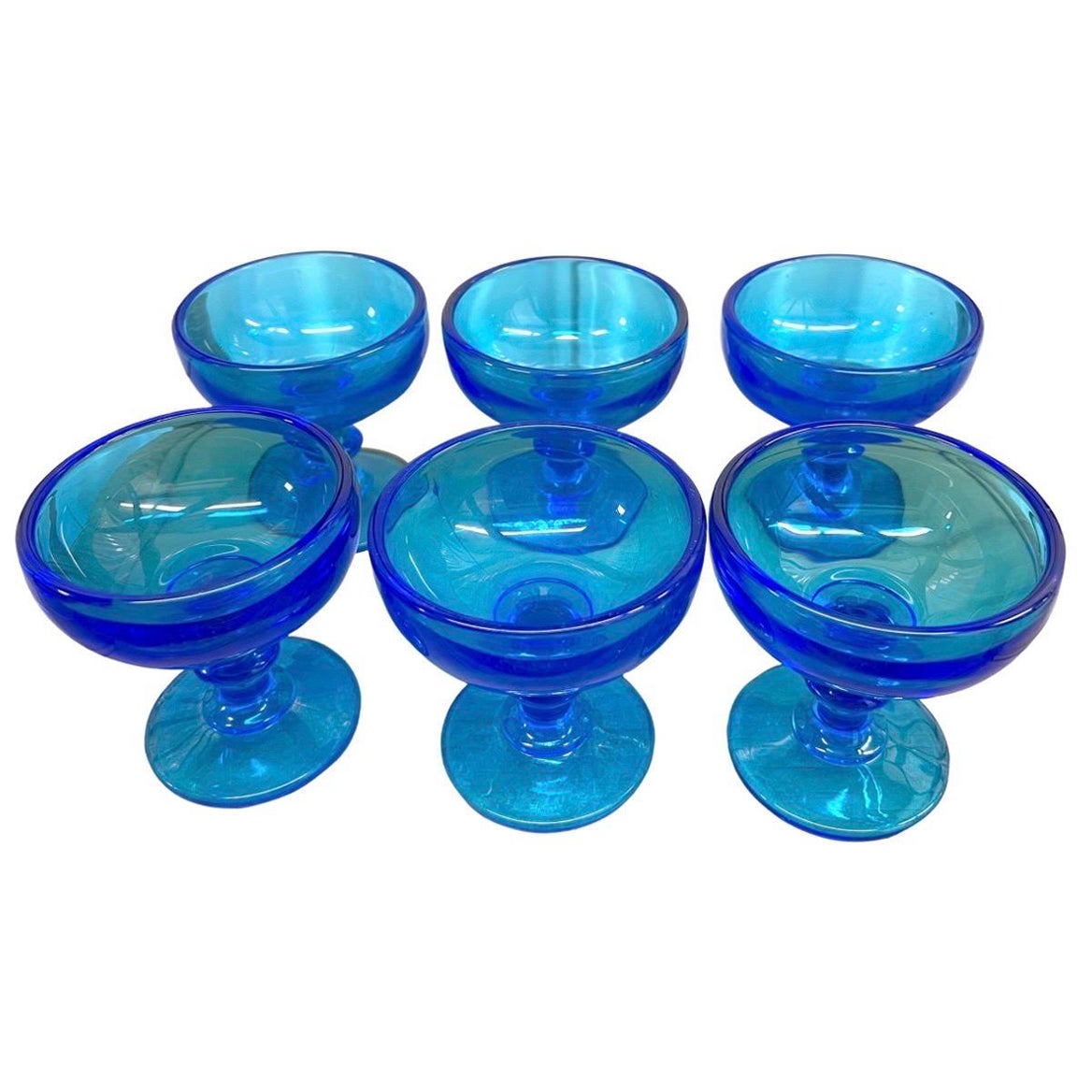 Verres à champagne et à dessert bleu cobalt du début du XXe siècle - Lot de 6