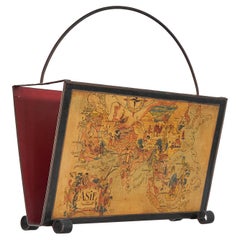 Used Jacques Liozu Magazine Rack with Whimsical Silk Screened Maps France 1950s