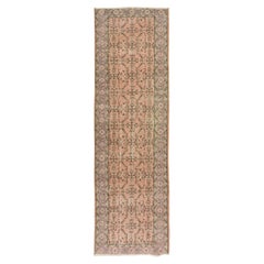 3.3x10.8 ft Retro Handmade Turkish Runner Rug with Floral Design for Hallway