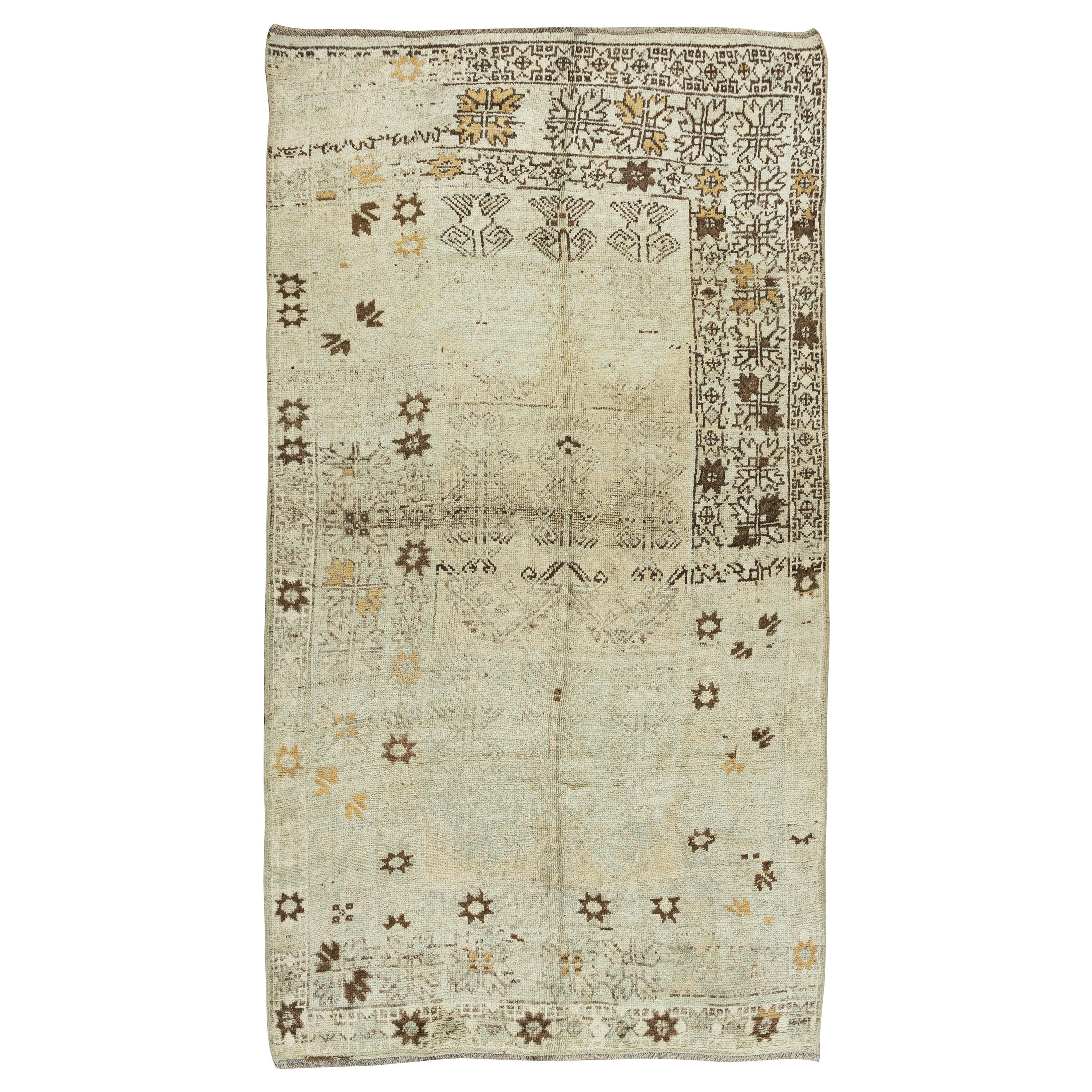 5.2x9.2 Ft Neutral Colors Handmade Rug, Antique Washed Vintage Oushak Carpet For Sale