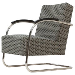 Bespoke Modernist Tubular Steel Armchair, Fabric/ Leather Upholstery c. 1930