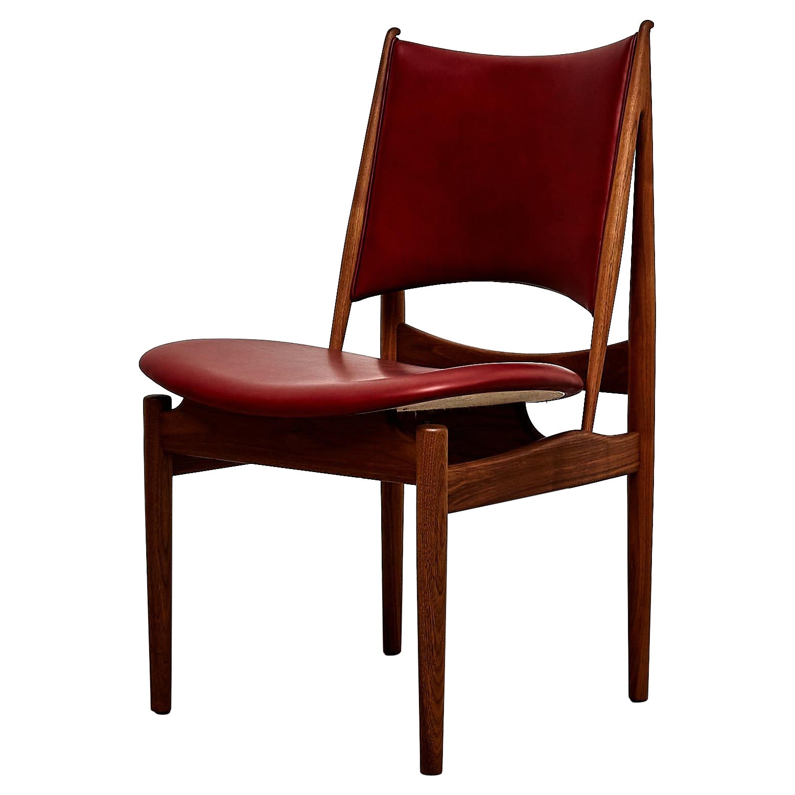 Finn Juhl Egyptian Chair in Walnut Wood and Dark Red Leather