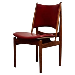Chaise égyptienne Finn Juhls en Wood Wood et cuir rouge foncé