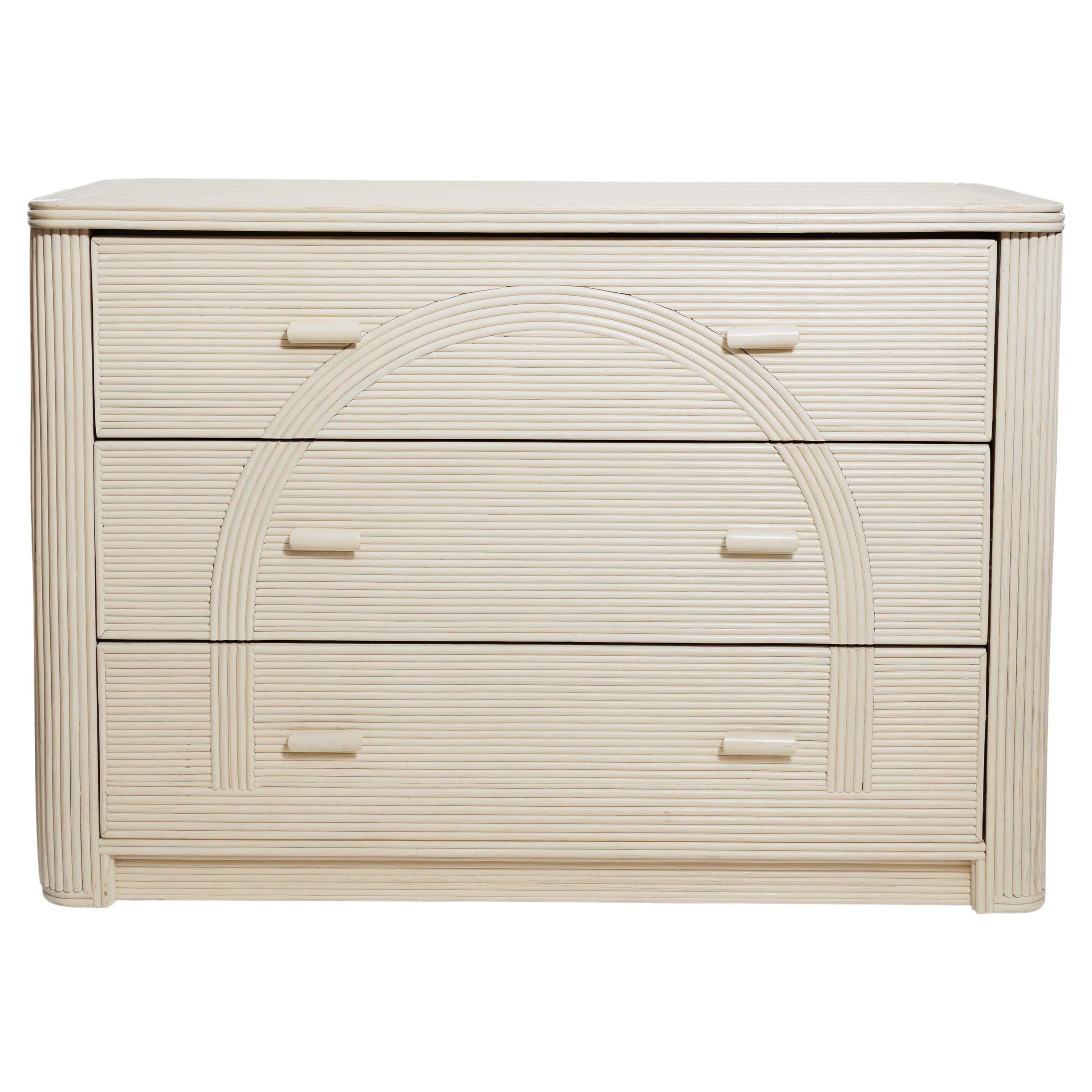Pencil Reed Three Drawer Cabinet, Original Finish with "Arch" Design For Sale