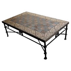 Stone Tiletop Mosaic Checkerboard Design Coffee Table Arts and Crafts Style