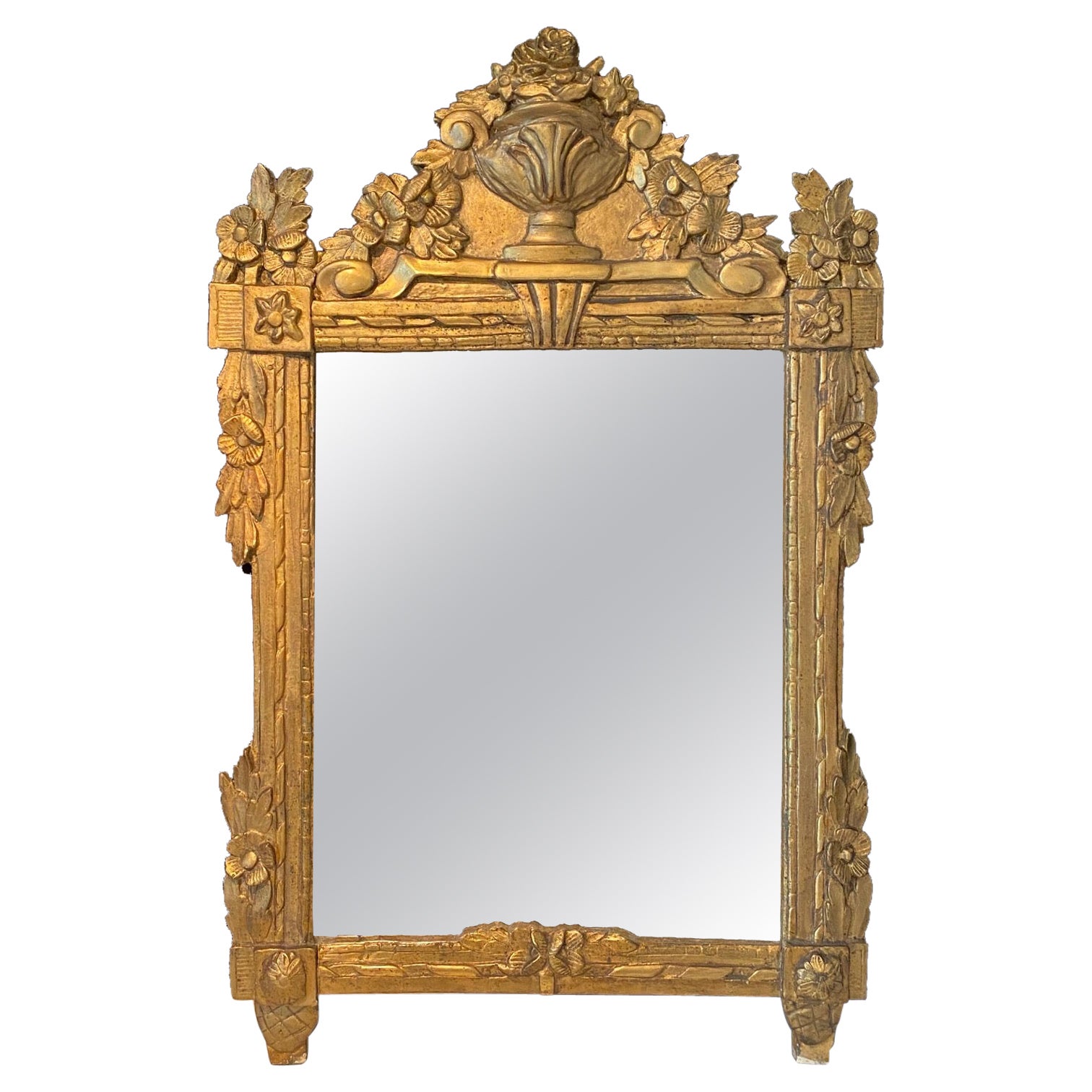  19th Century French Period Louis XVI Gold Mirror with Center Urn  For Sale