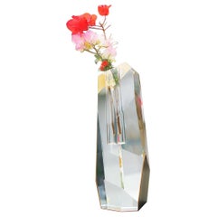 Tall Asymmetrical Crystal Vase with Brass Accents by Dainte