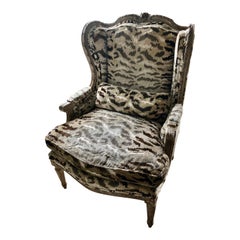 Plush Cut Velvet Down Filled Louis XVI Style Wing Chair