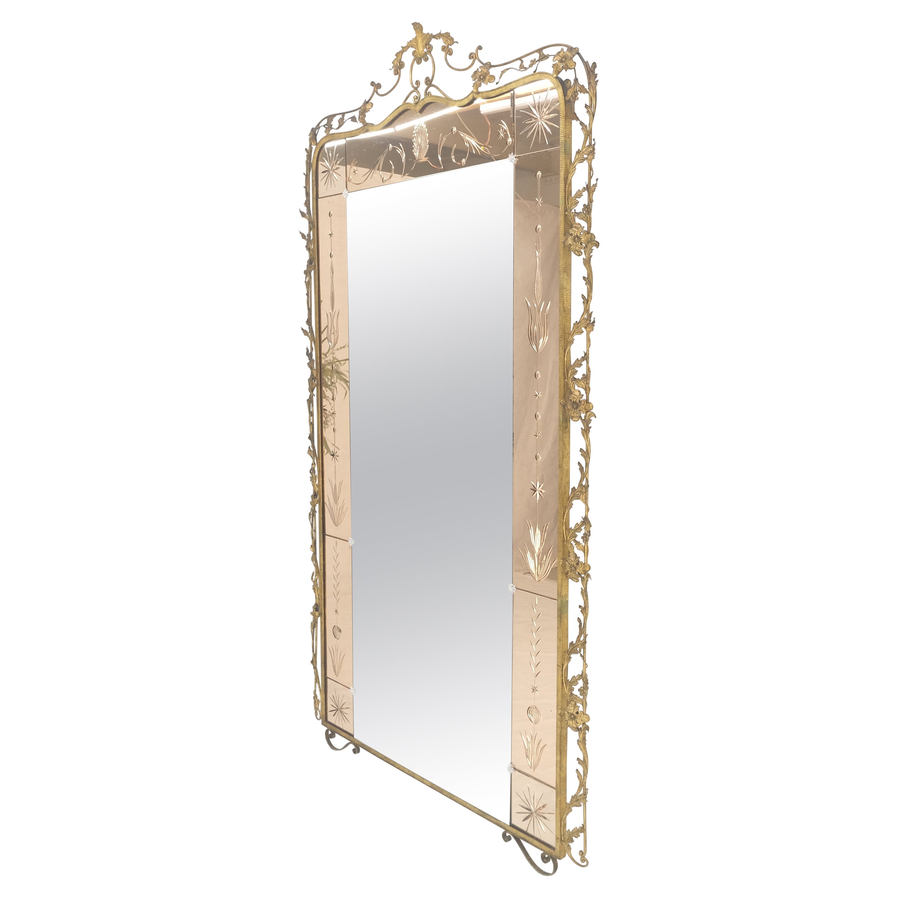 Große Standing 9 "hoch geschmiedet Gold vergoldet Metall Blätter & Blumen Spiegel CLEAN! im Angebot