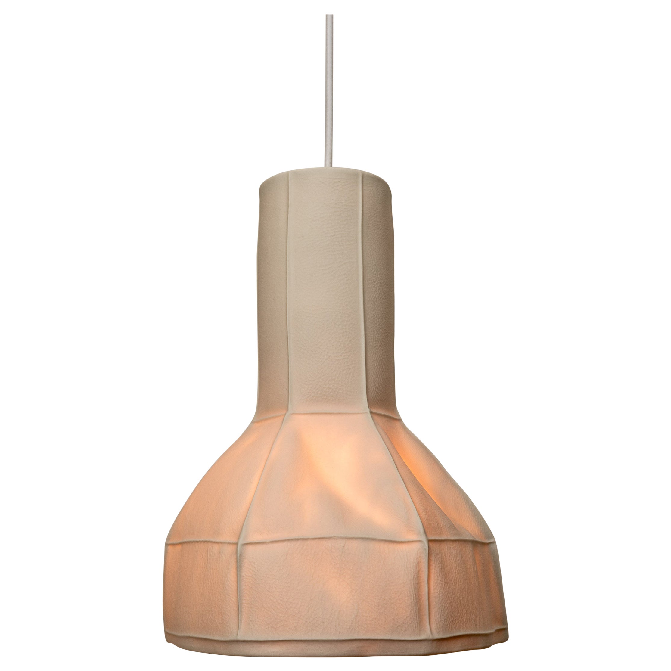 Kawa Series Light 05, White Organic Modern Porcelain Pendant Lamp, Leather Cast