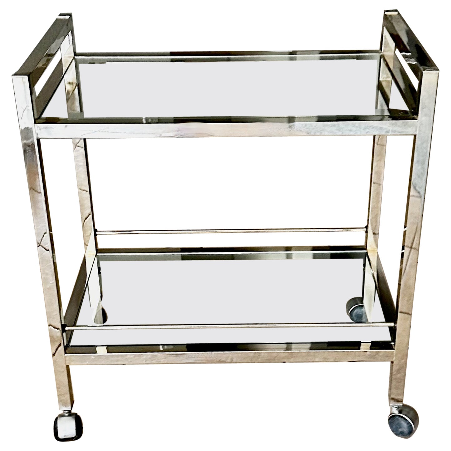Modern Chrome Two-Tier Bar Cart For Sale