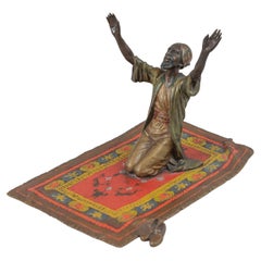 Cold Painted Austrian Orientalist Man on Rug in Prayer, Bergmann, ca. 1915