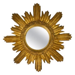 Miroir mural Sunburst ou Sun en bois doré de style Hollywood Regency