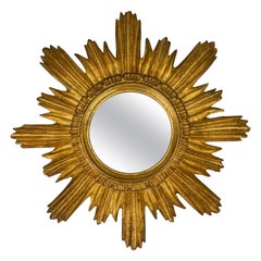 Vintage Hollywood Regency Style Giltwood Sunburst or Sun Wall Mirror