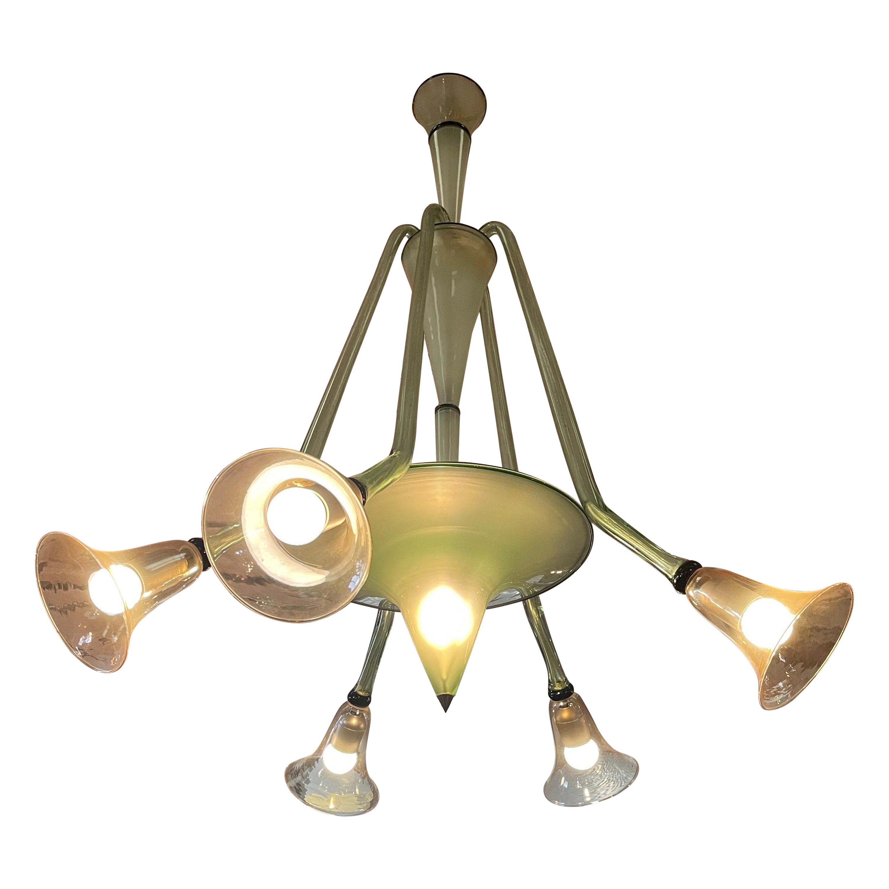 Murano Glass Fratelli Toso Pendant Chandelier With 5 Arms For Sale