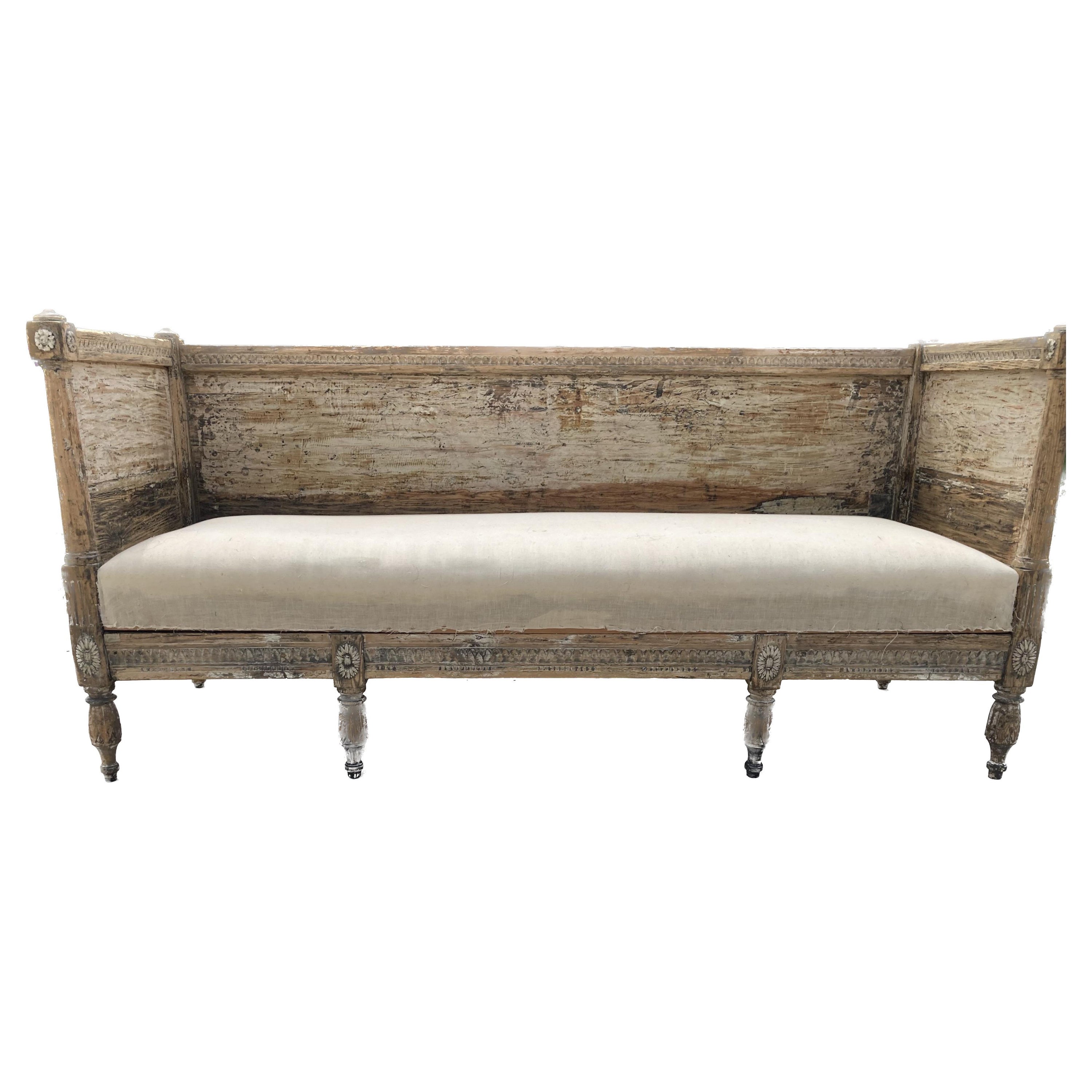 Swedish 18th Century Painted Carved Gustavian Sofa Bench