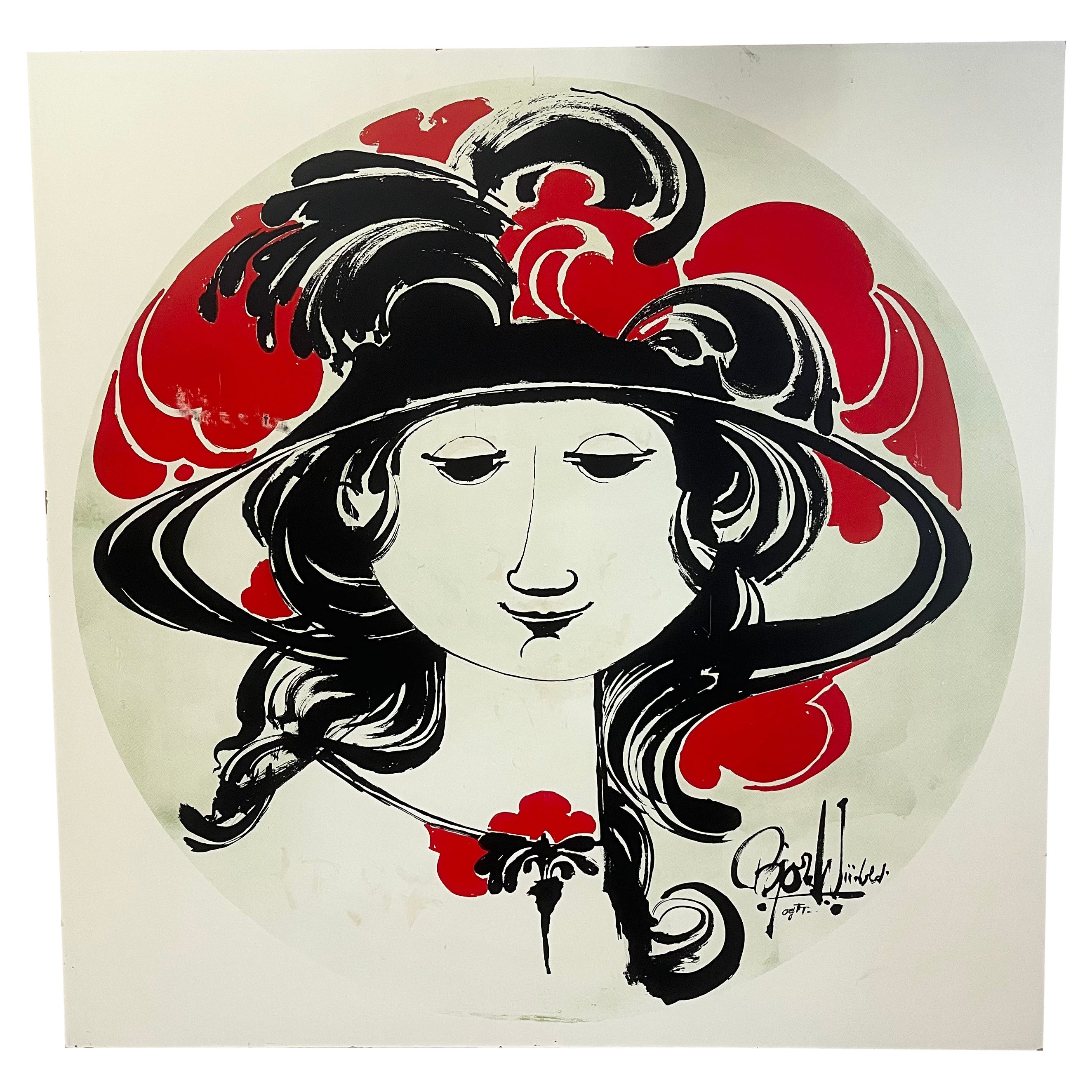 Rare large scale silk screen print mounted on wood by Danish Bjørn Wiinblad For Sale