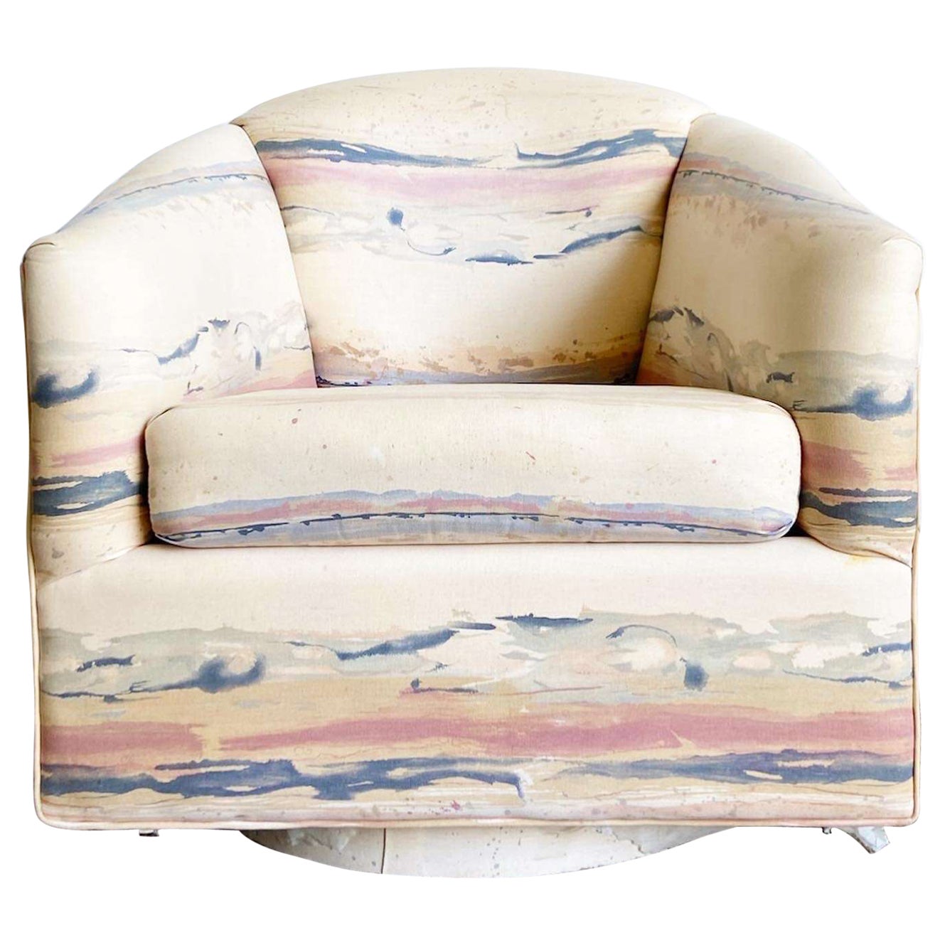 Postmodern Cream Blue and Pink Swivel Chair For Sale