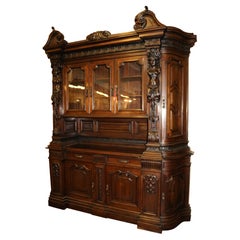 Antique 19C Century Italian Walnut Figural Renaissance Revival Buffet Sideboard Cabinet