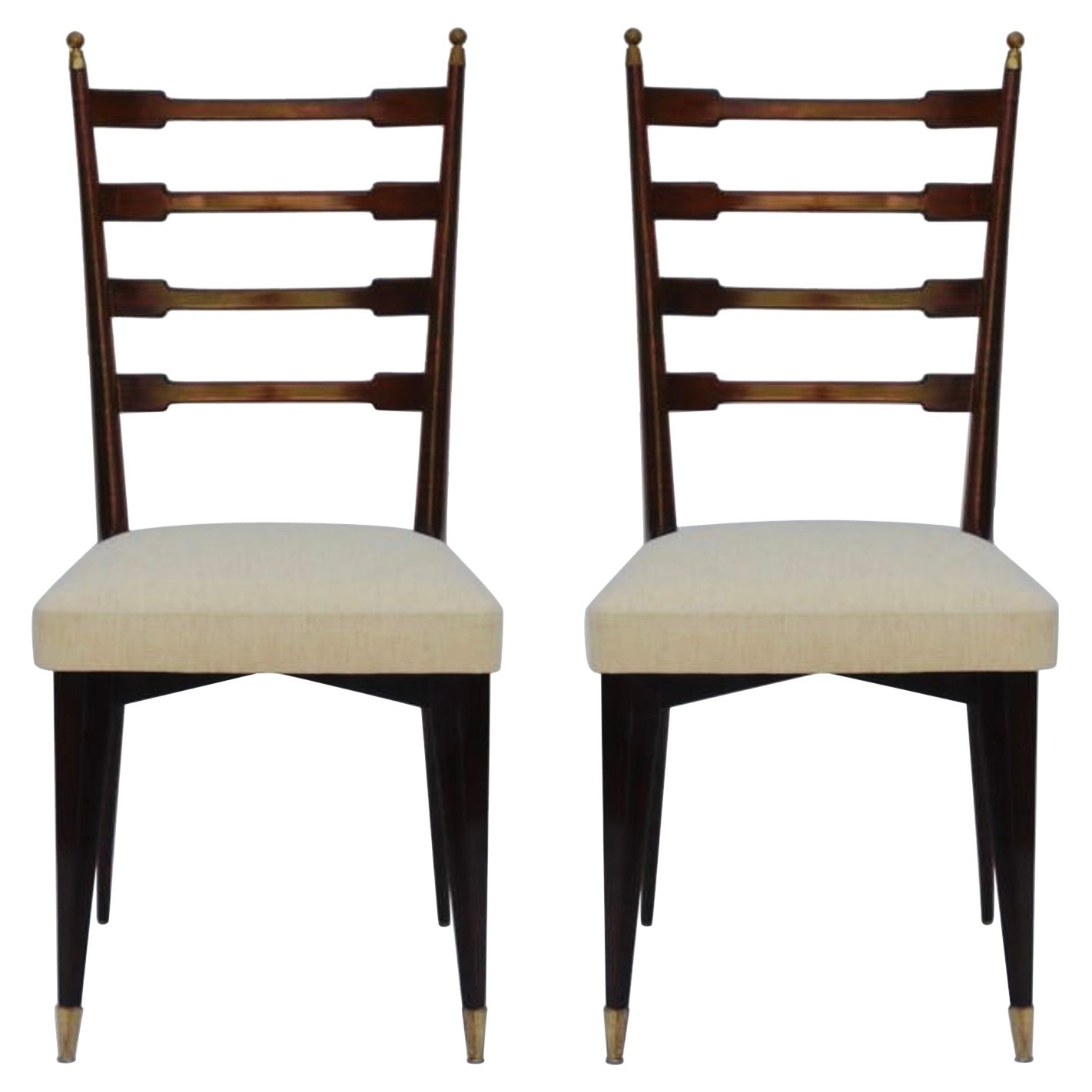 Paire d'exceptionnelles chaises italiennes du milieu du siècle dernier dans le style de Gio Ponti