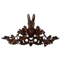 Antique Swiss Carved Walnut "Black Forest" Hat Rack circa 1880