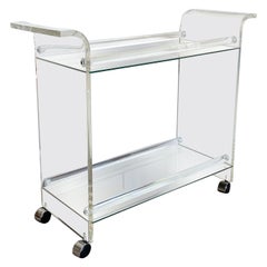 Postmodern Lucite Two Tier Mirrored Bar Cart
