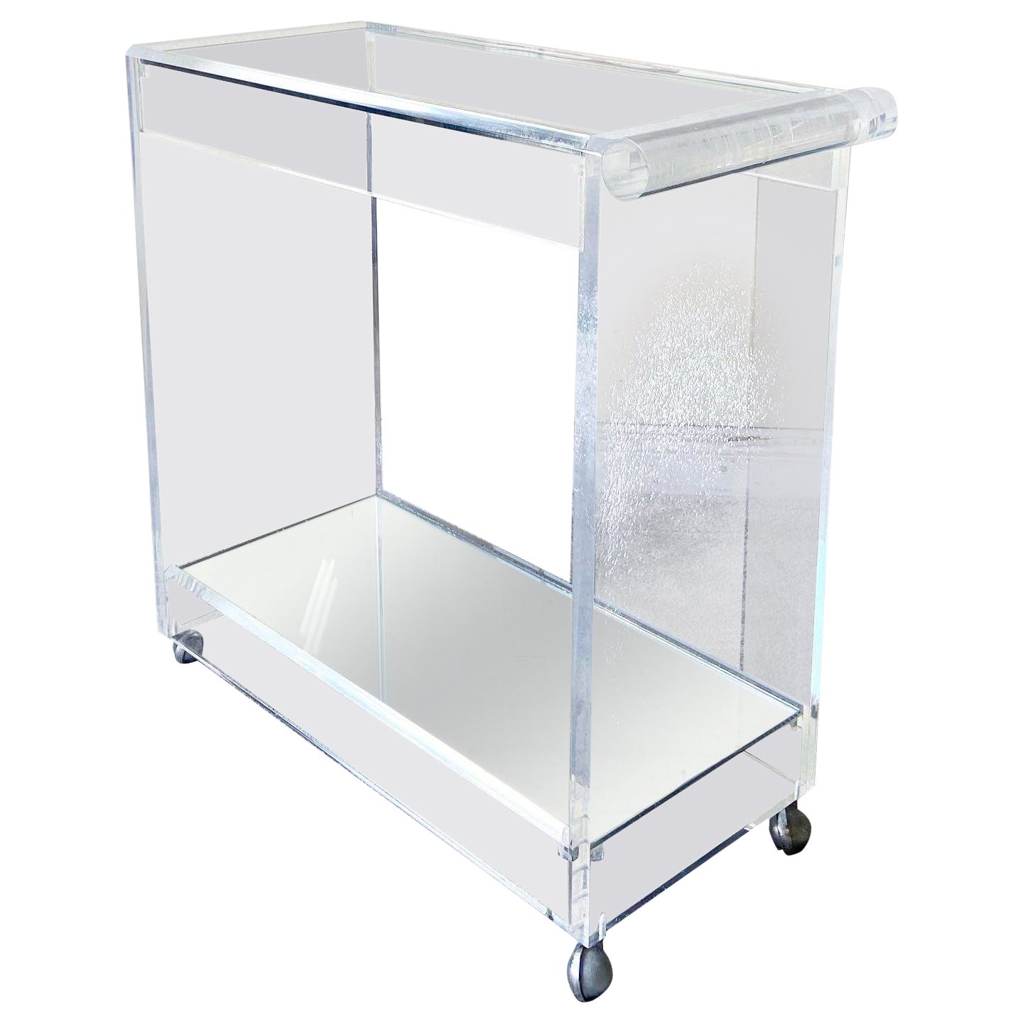 Postmodern Lucite Mirror and Glass Top Bar Cart For Sale
