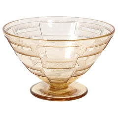 Art Deco Acid Etched Citrine Glass Vase Signed Daum 