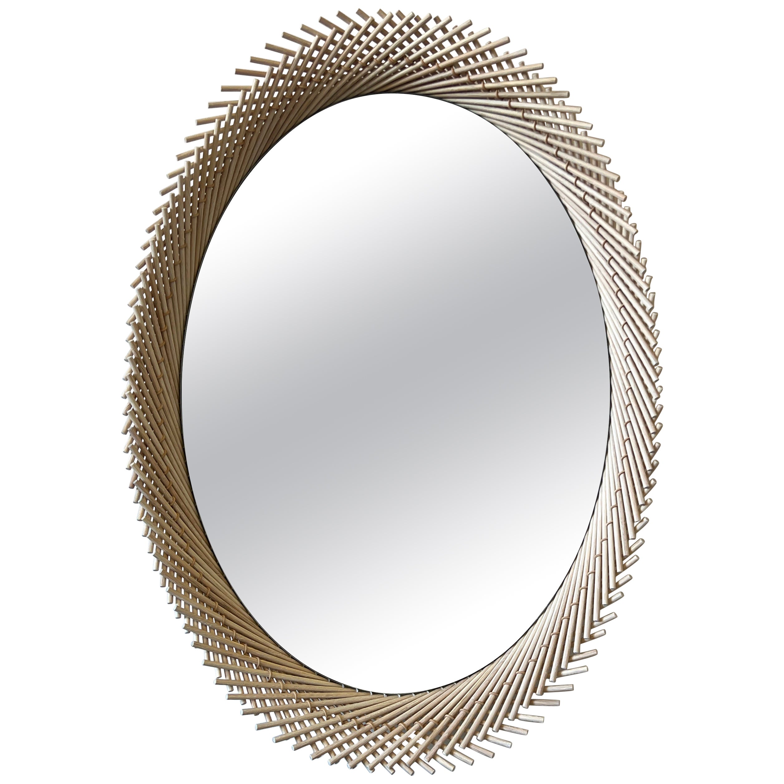 Mooda Mirror Oval 28 / Bleached Oak Wood, Clear Mirror by INDO- For Sale