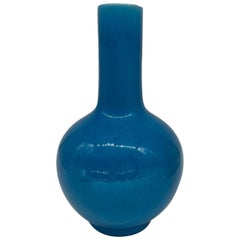 Chinese Peacock Blue Monochrome Bottle Form Vase 14"