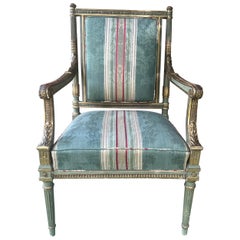 Antique Attr: Georges Jacob (French, 1739-1814), Carved Gilt wood & Polychrome Armchair