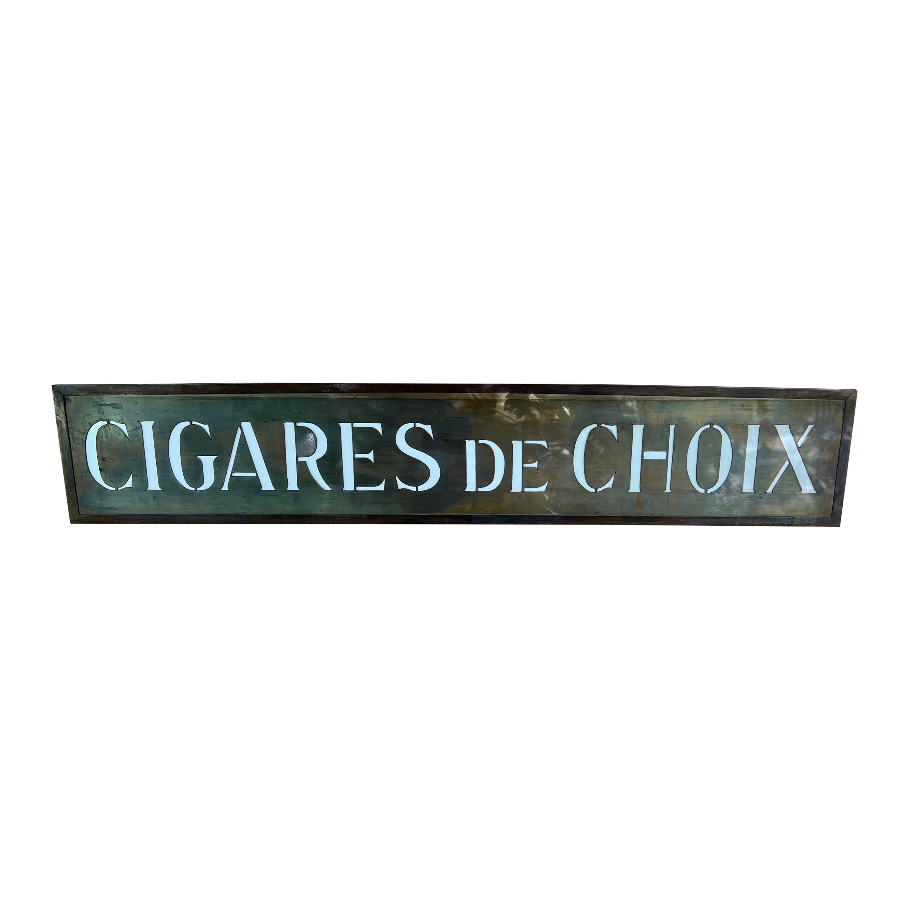 Antique Pre-Neon "Choice Cigars" French Art Deco Bronze & Glass Sign - C. 1915 For Sale