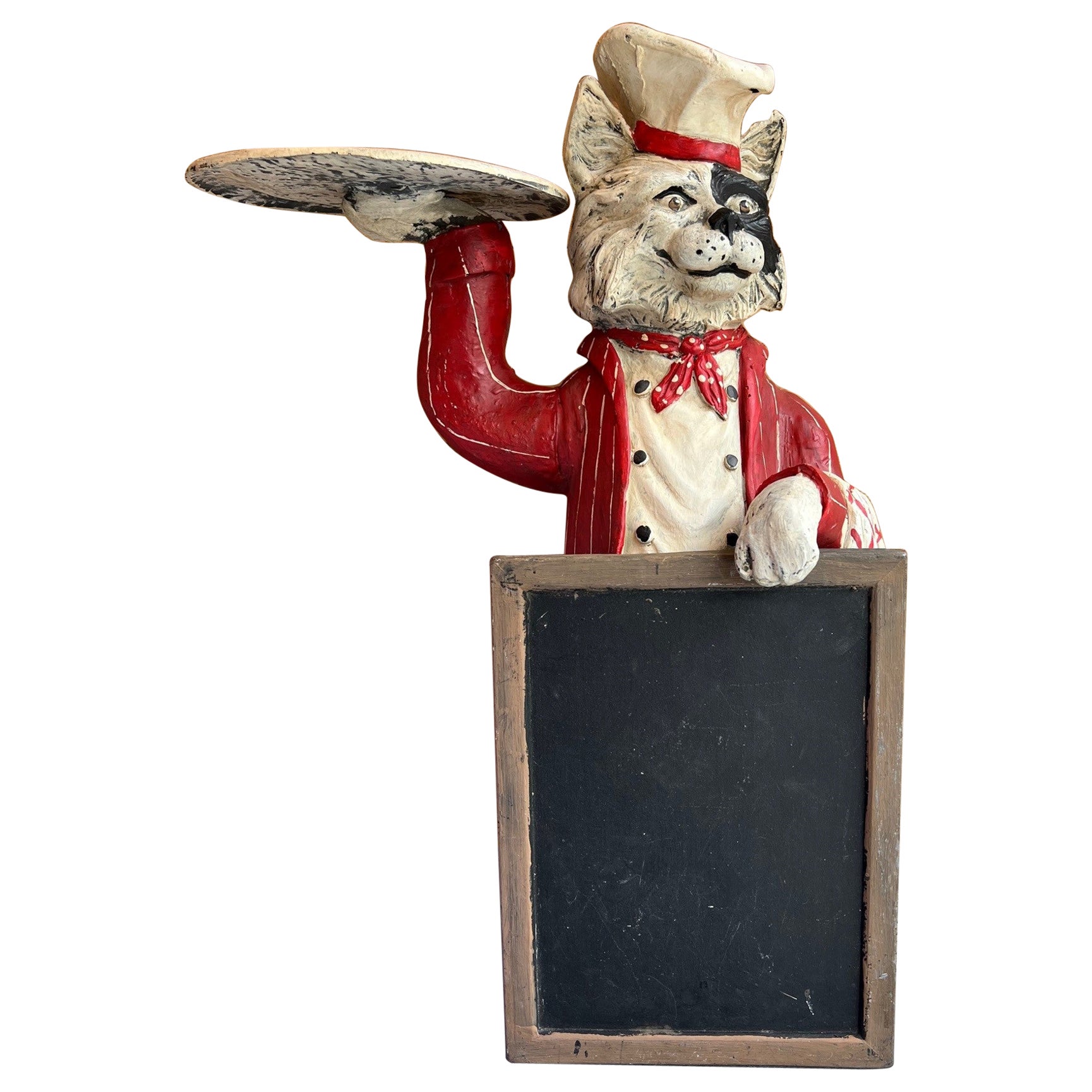 Bill Huebbe Original Fiberglass Cat Chef Chalkboard-Menu Board Signed    For Sale