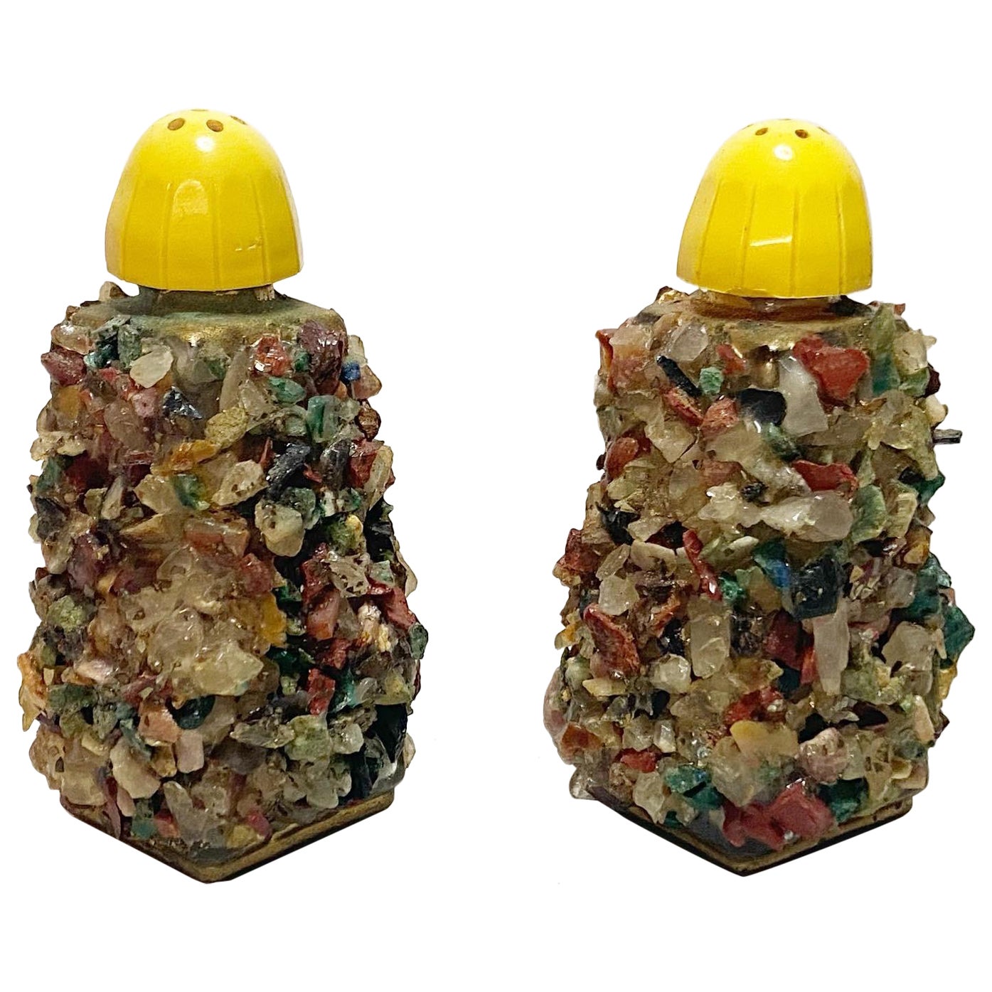 Contemporary Stone Covered Salt and Pepper Shakers - a Pair For Sale