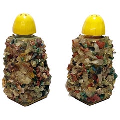 Contemporary Stone Covered Salt and Pepper Shakers - a Pair