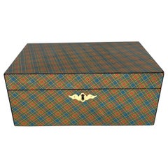 19th Century, English Tartan Wrapped Lap Desk w/ Embossed Leather 
