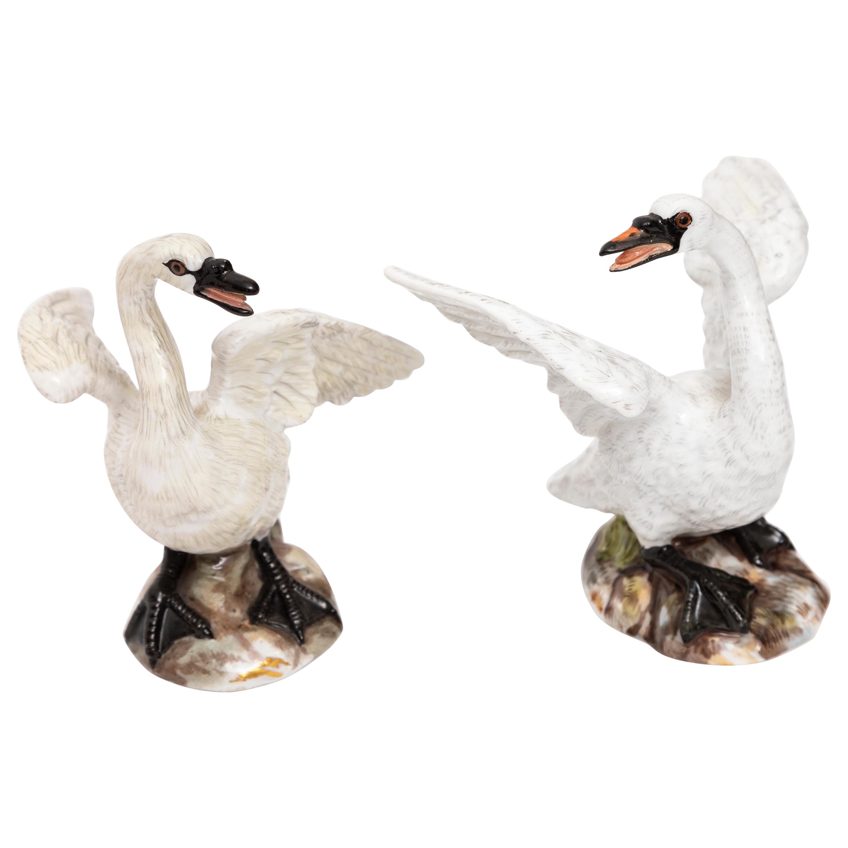 A Pair of Early 19th Century Meissen Porcelain Figures of Swans For Sale