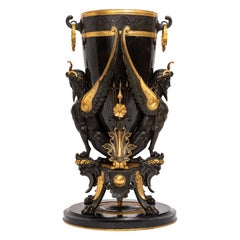 Antique French Black Marble Patinated & Gilt-Bronze Vase Attributed: Charpentier & Cie