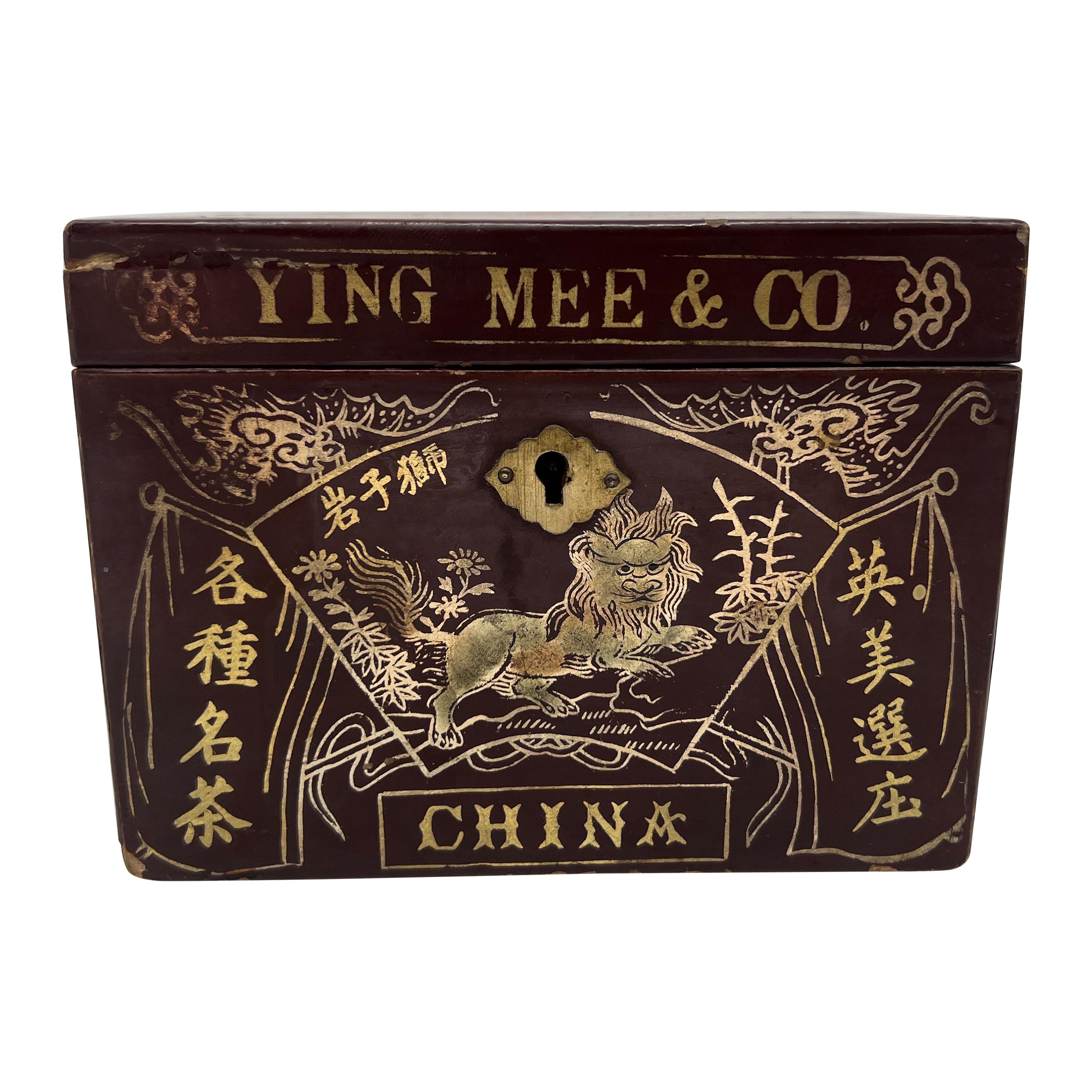 Boîte à thé ou coffret ancien en laque chinoise Ying Mee & Co. en vente