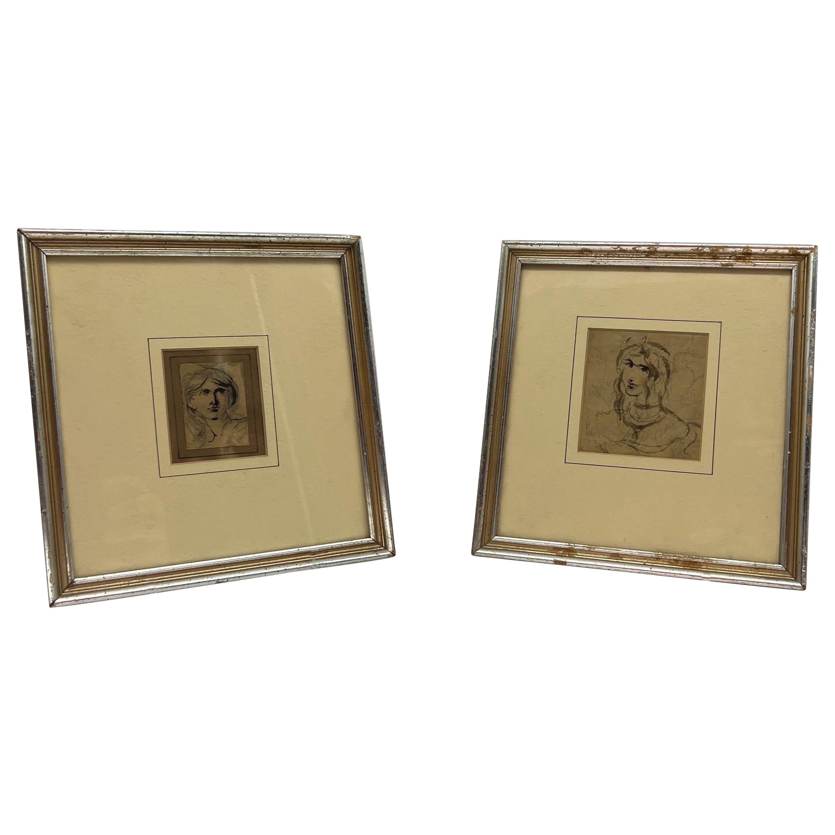 Paar, Grand Tour Stil 19. Jahrhundert Feder & Tinte "Männlich & Weiblich" Abstrakte