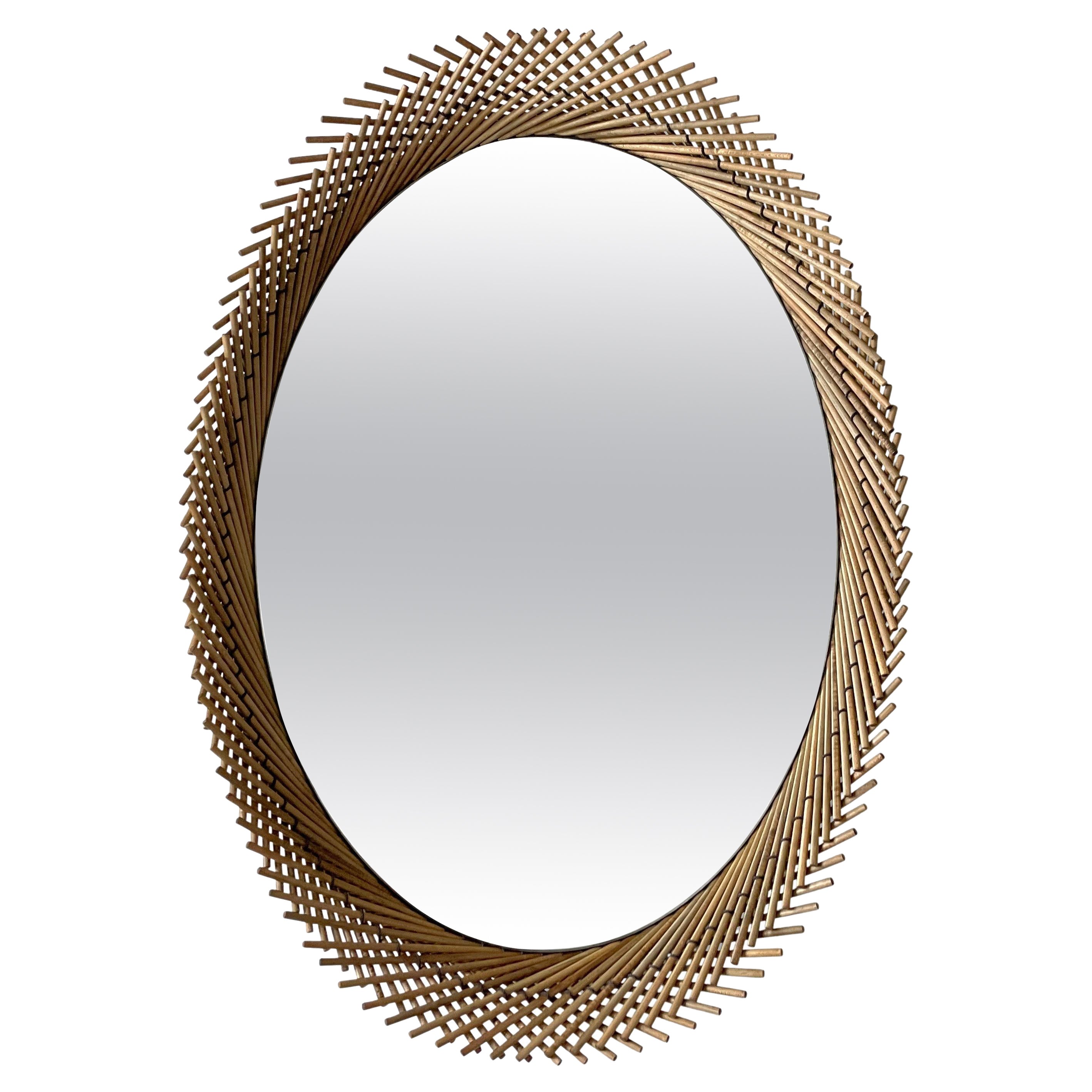 Miroir ovale Mooda 28 en bois d'érable oxydé, miroir transparent par INDO-