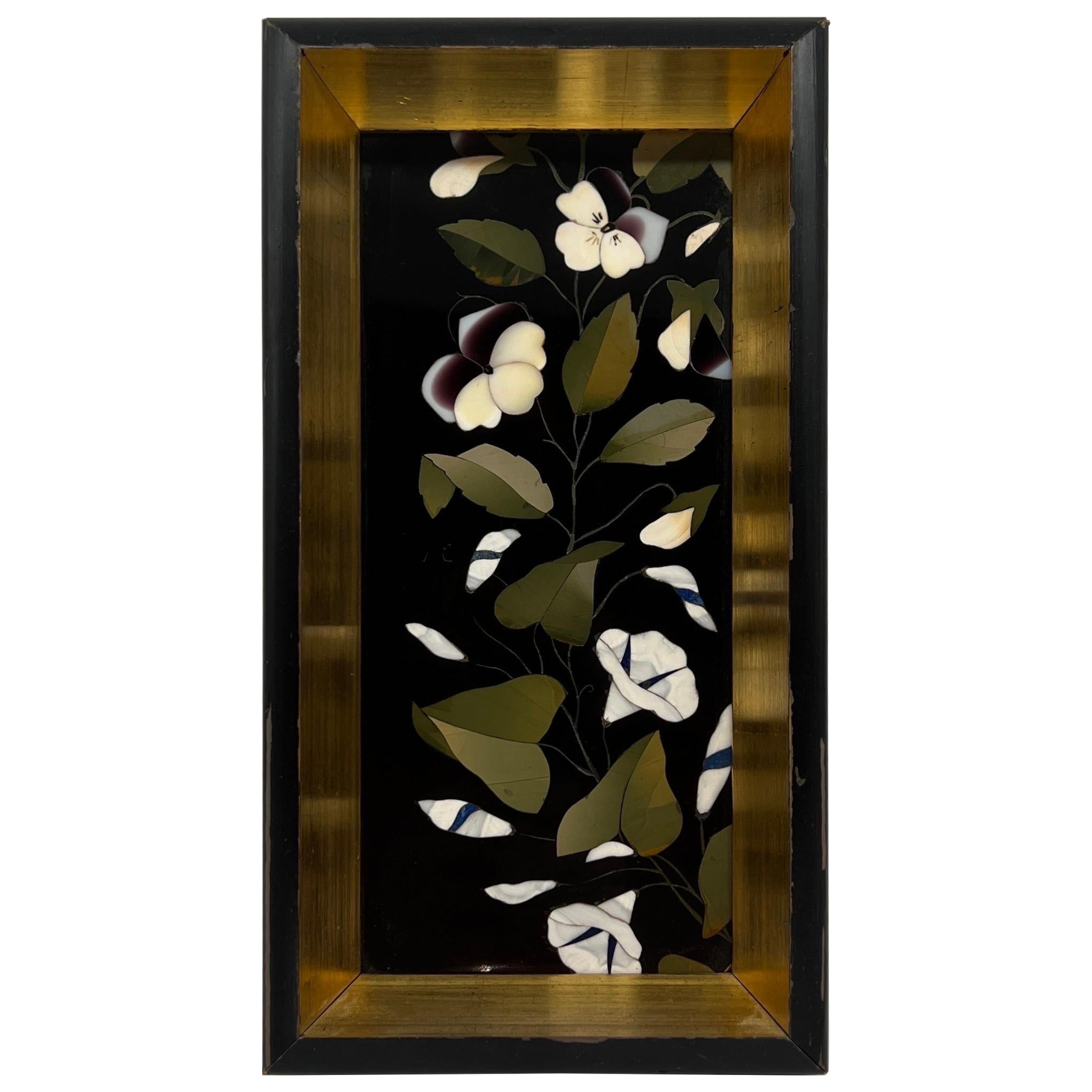 19th Century, Italian Pietra Dura Floral Stone Inlaid Framed Panel