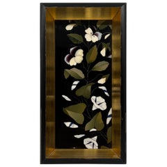 Siglo XIX, panel italiano con incrustaciones florales de piedra de Pietra DURA enmarcado