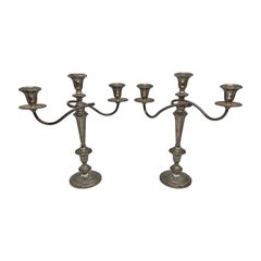 Mid-20th Century Pair of Weighted Sterling Convertible Three Light Candelabra