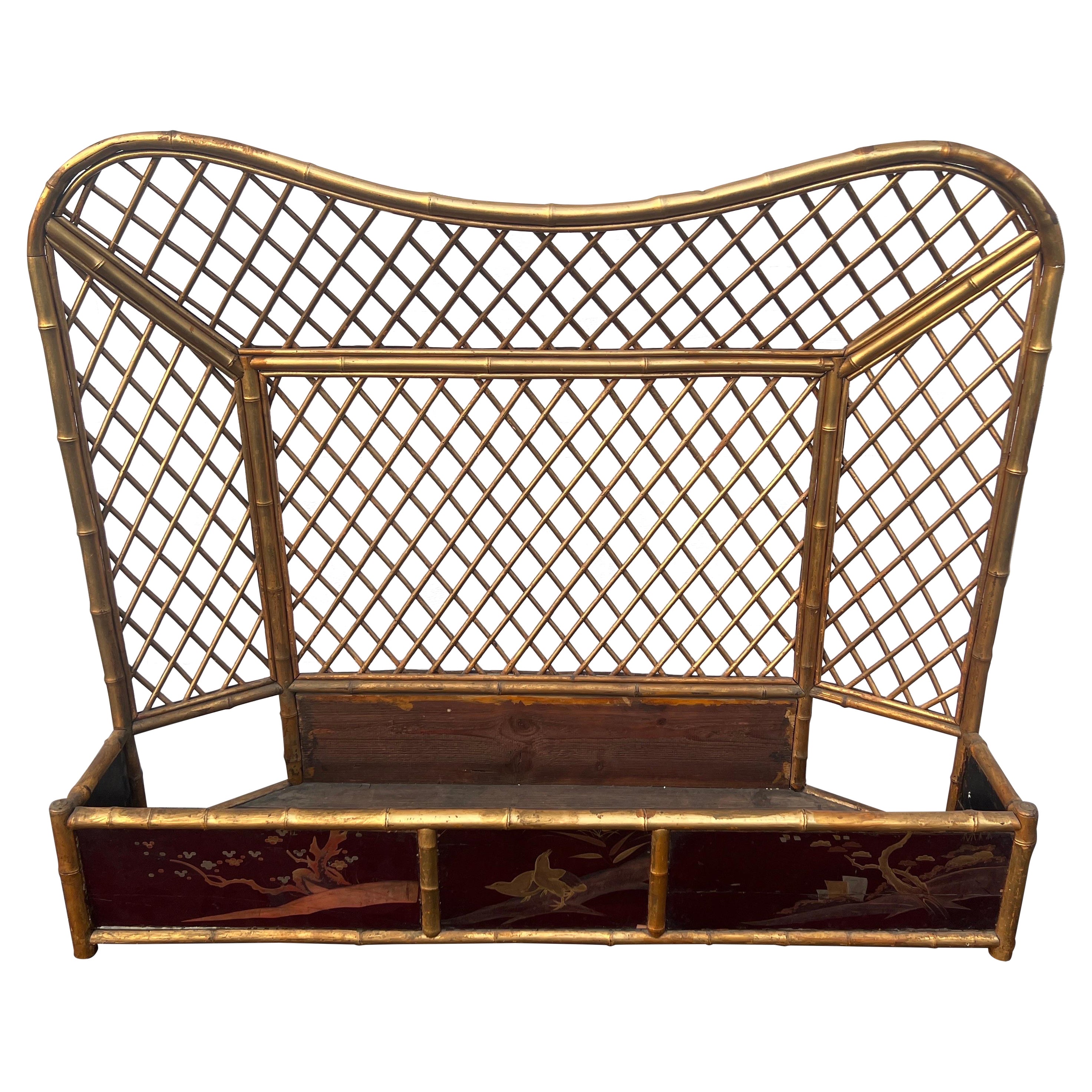 Fine & Unusual 19th Century Chinoiserie Decorated Gilt Bamboo Fire Screen  For Sale