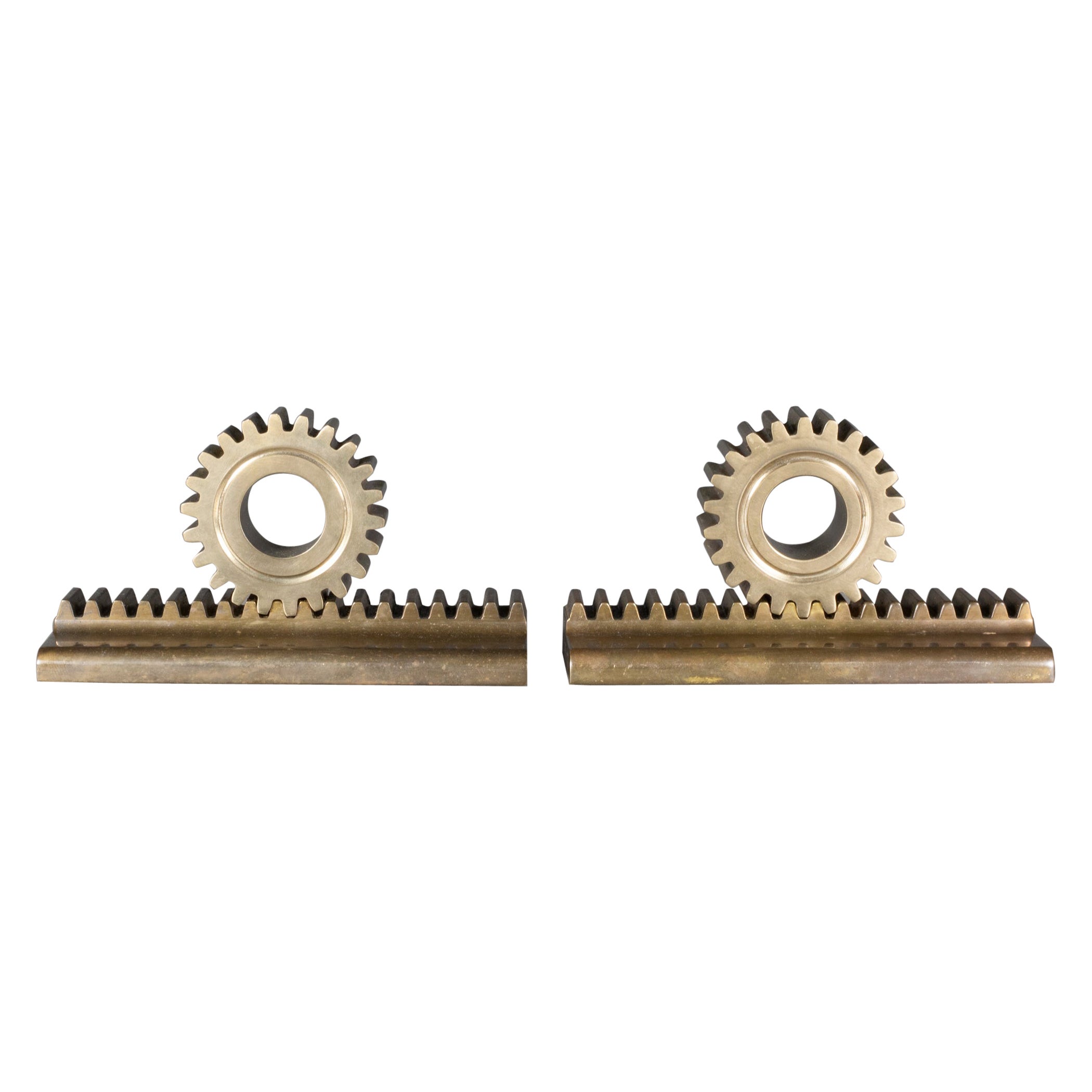 Mid-century Solid Bronze Gear Bookends c.1960 (FREE SHIPPING)
