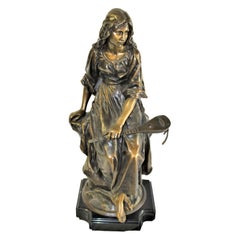 19 Th century  Lady Bronze with mandolin, Signed
