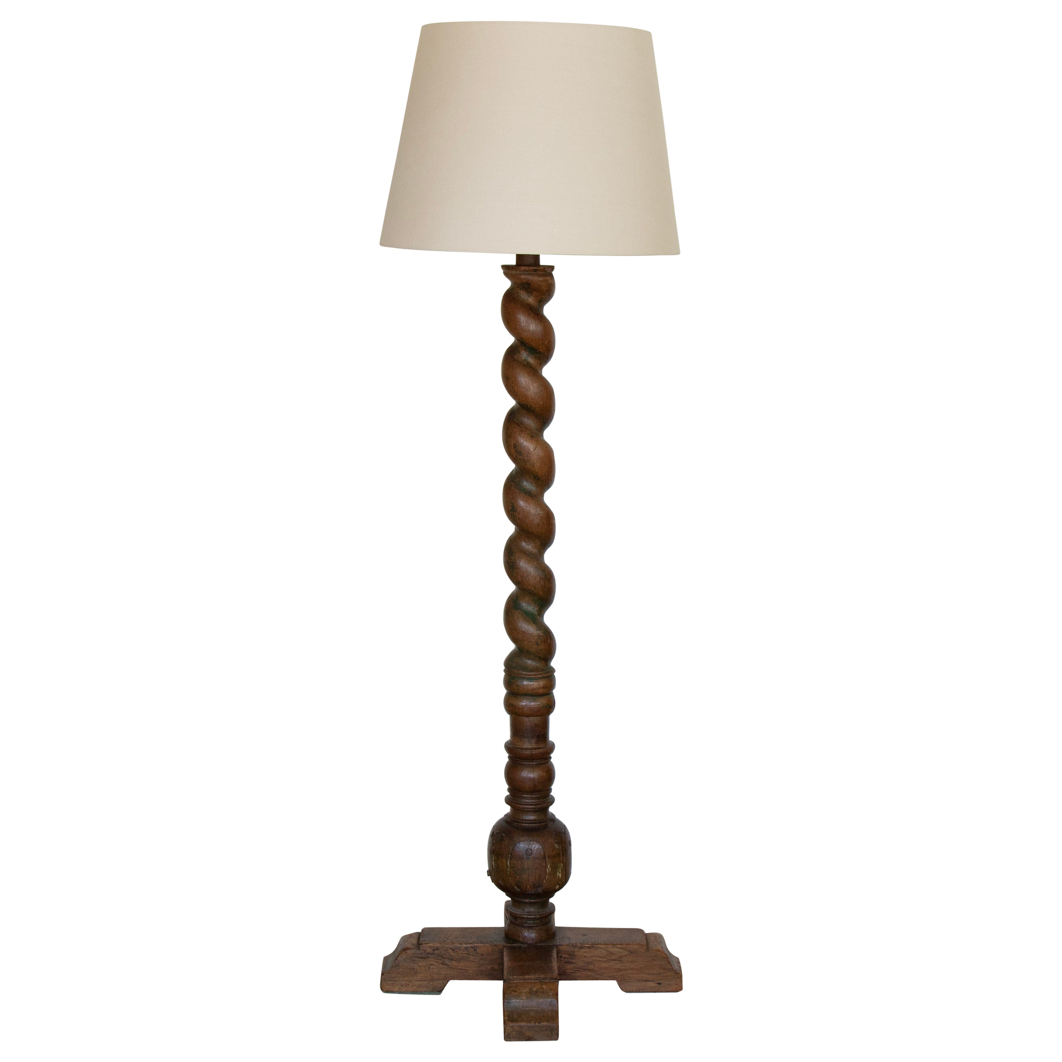 French Twisted Wood Floor Lamp For Sale at 1stDibs