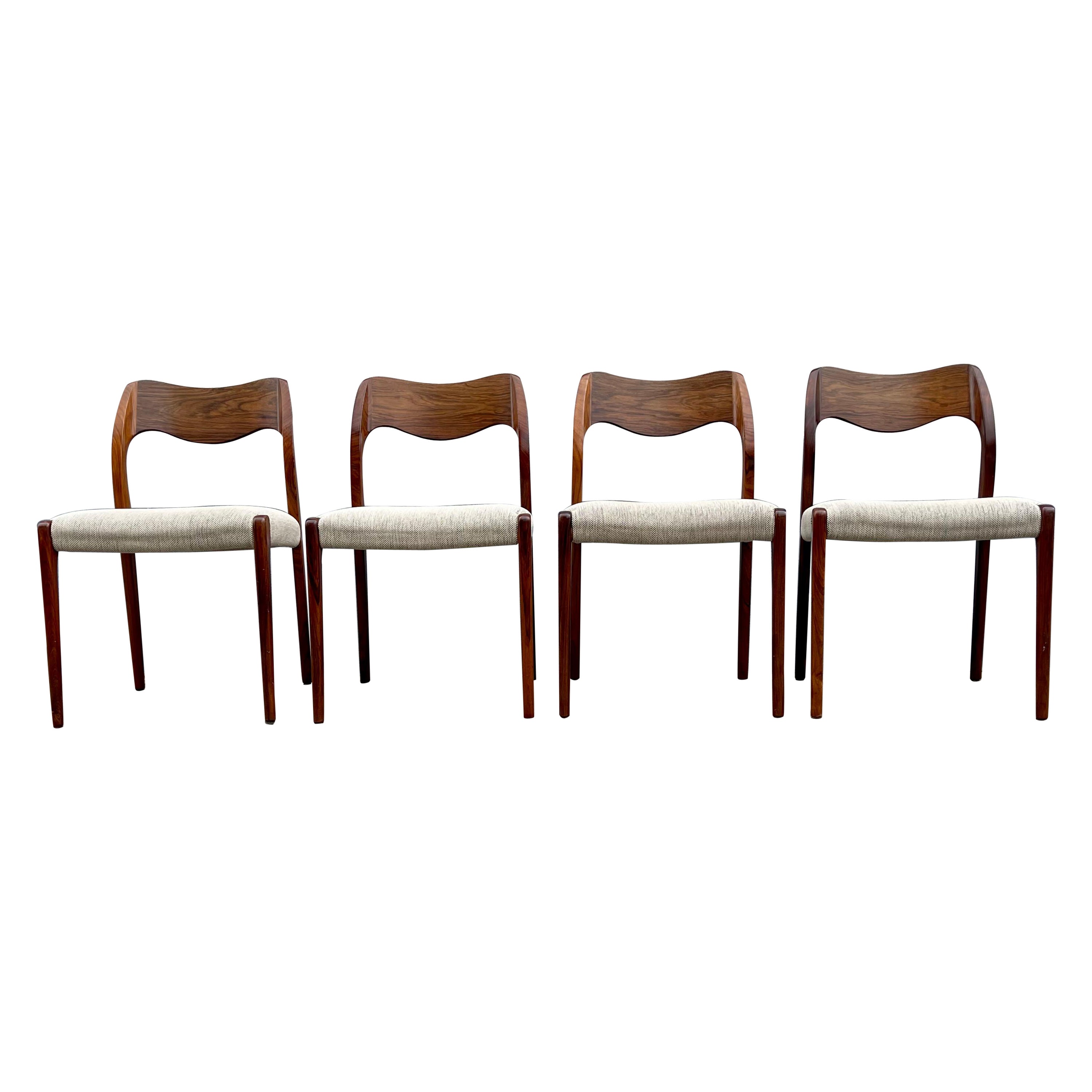 Niels O. Møller Walnut & Hallingdal Wool Chairs, Model 71, Set of 4