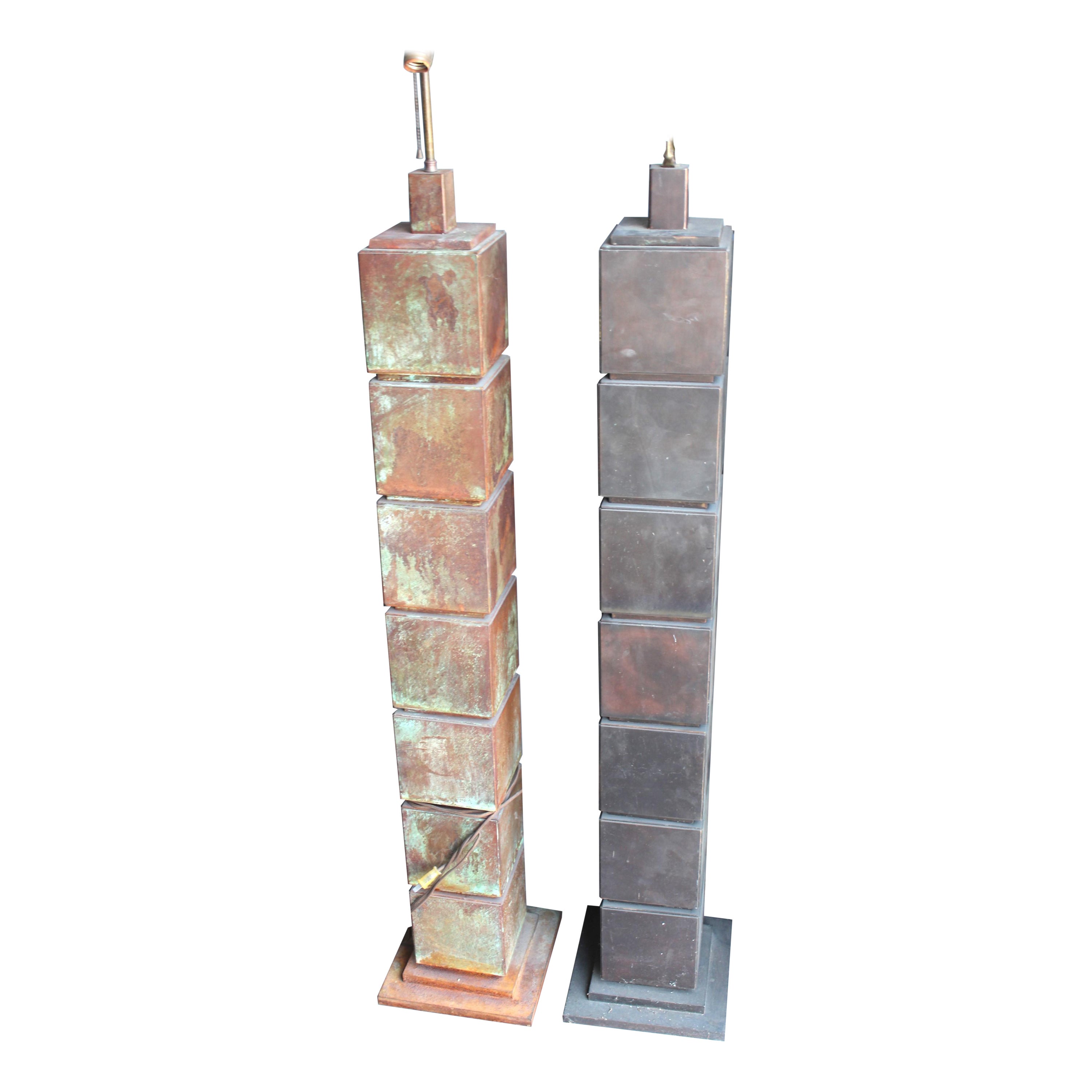 Deco/Modern  Steel block Floor Lamp  (2) available For Sale